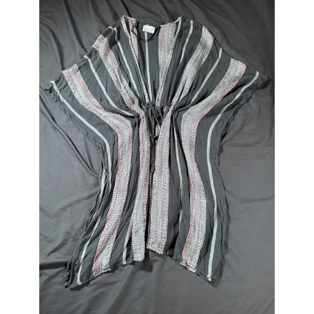 Melrose and Market Grey Pink Striped Tie Front Kimono Coverup One Size